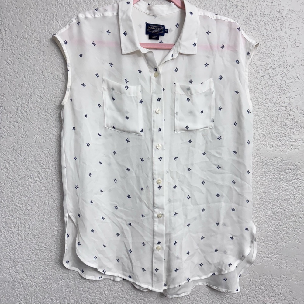 Pendleton White/Navy Sleeveless Oversized Blouse - Size XS